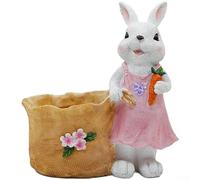 Decoración de conejo de jardín, bonito adorno de resina para contenedor de flores, maceta resistente a la intemperie con agujeros de drenaje para césped al aire libre (mujer blanca)