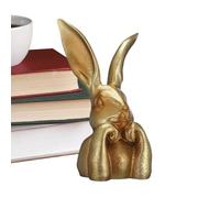 Decoración de conejo de Pascua dorado - 14,2 x 13,2 x 34,5 cm, elegante escultura de conejo para entrada | Estantería, mesa o chimenea | Acento casa de primavera y vacaciones | Estantería Mantel Home