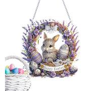 Decoración de conejo de Pascua feliz | Kit de arte de gemas de huevo de conejo acrílico para ventana, colgante de vacaciones, kits de colgar de pared del hogar para sala de estar, dormitorio