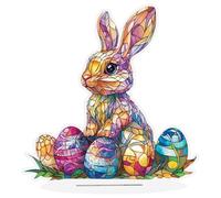 Decoración de conejo - Figura central de mesa de Pascua acrílica 2d | Decoración plana de huevo de conejito de Pascua de dibujos animados, de huevo de conejo para el hogar, sala de estar, estan