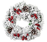 Decoración de Coronas Navideñas, 30cm Corona de Navidad con Bayas Rojo y Abetos, Corona Navideña para Puerta de Entrada, Hogar y Fiesta Decoración Día de Corona Adorno de Pared para Navideñas