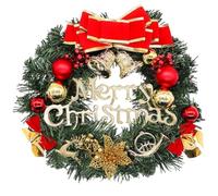 Decoración de Coronas Navideñas, Corona de Navidad con Bayas Rojo y Abetos, Corona Navideña para Puerta de Entrada, Hogar y Fiesta Decoración Día Adorno de Pared para Navideñas