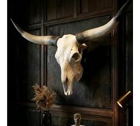 Decoración de Cráneo de Toro 178cm, Adorno Longhorn de Resina Hecho a Mano, Arte Rústico para Restaurante, Bar, Café o Zona Lounge,Negro