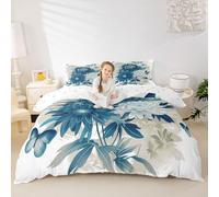 Decoración de crisantemo, funda de edredón romántica con flores y mariposas para niños, para todas las estaciones, decoración de dormitorio de adolescentes y adultos (sin relleno), tamaño doble, 3