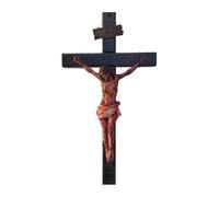 Decoración de crucifijo, escultura de cruz de resina hecha a mano, figura de Jesús de estilo renacentista, adorno artístico de pared de pasión sangrienta, estatua religiosa coleccionable para sala de