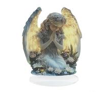 Decoración de cruz de alas de ángel, letrero gris acrílico con simbolismo divino, elegante decoración bohemia para el hogar, jardín, patio, fe, 20 x 17 cm