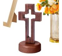 Decoración de cruz, estatua religiosa de madera, adornos de iglesia de Cristo con soporte, para sala de estar, dormitorio, oficina, estante de pared, iglesia, fiesta, boda, hombres y mujeres