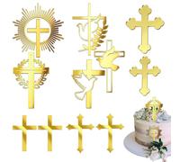 Decoración de Cruz para Tarta Decoración de Comunión y Bautizo - Set de Cruz y Paloma Adornos Dorados para Tarta, Perfectos para Mi Primera Comunión, Bautizo y Decoración de Comunión Infantil
