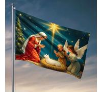Decoración de cueva para hombres, una belén con María, José y un ángel adorando al bebé Jesús. Bandera de otoño para jardín, bonitas banderas para habitación de adolescentes (60 x 90 cm)
