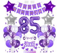 Decoración de cumpleaños 85, pancarta de feliz cumpleaños, guirnalda de globos, decoración de cupcakes, color morado, número 85, globos de helio, decoraciones de cumpleaños para mujeres de 85 años,