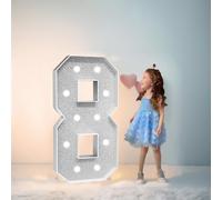 Decoración de cumpleaños de 100 cm con números iluminados 8, mosaico grande blanco frío, tablero de espuma precortado, números de marquesina para fiestas