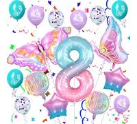 Decoración de cumpleaños de 8 años, mariposa - Globos multicolor para niña - Fiesta temática de mariposa