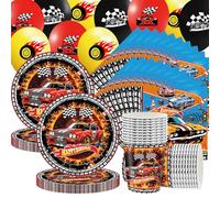 Decoración de cumpleaños de coche de carreras de 78 piezas, vajilla temática de carreras, decoración de fiesta de coches deportivos, incluyendo servilletas, vasos de papel, platos y globos, adecuado