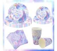Decoración de cumpleaños de sirena, 60 unidades para 20 invitados, sirena, decoración de cumpleaños infantil, juego de vajilla con platos de papel, servilletas, vasos