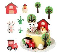 Decoración de cumpleaños Infantil 7 Piezas decoración de Tartas Animales de Granja Rojo Blanco Ideal para Fiestas temáticas de niños