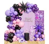 Decoración de Cumpleaños Negro Morado Rosa Globos Guirnalda de Globos Hello Cat Feliz Cumpleaños para Fiestas