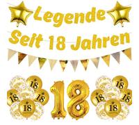 Decoración de cumpleaños número 18 para niñas y jóvenes, 23 unidades, decoración de cumpleaños dorado con leyenda desde hace 18 años, globos de confeti dorados para 18 años de aniversario