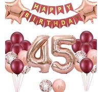 Decoración de cumpleaños número 45, globos de aluminio de 45 estrellas, globos de confeti para mujer, esposa, suministros de fiesta de 45 años (45)