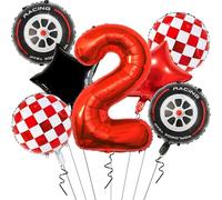 Decoración de cumpleaños para el segundo aniversario, globo de aluminio con número 2, decoración de cumpleaños infantil para 2 años, coche de carreras, globos para niños, fiesta de cumpleaños