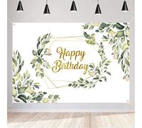 Decoración de cumpleaños para mujer, pancarta de fondo de hojas verdes de eucalipto dorado, 30, 40, 50, 60, 70, 80, 90 cumpleaños, suministros de bienvenida, 150 x 90 cm