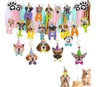 Decoración de cumpleaños para perros - Fiesta temática de perro - Banners, guirnaldas y adornos de colores - 20 piezas de borlas, 6 espirales de perro - Apto para amantes de los perros