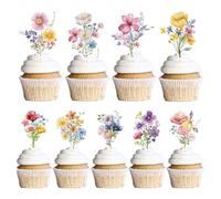 Decoración de cupcakes de flores, 72 piezas de flores silvestres Baby In Bloom Baby Shower decoración de pastel de flores para fiesta de cumpleaños, despedida de soltera, jardín, fiesta de hadas