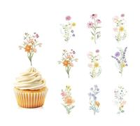 Decoración de cupcakes de flores, 72 piezas de flores silvestres Baby In Bloom Baby Shower decoración de pastel de flores para fiesta de cumpleaños, despedida de soltera, jardín, fiesta de hadas