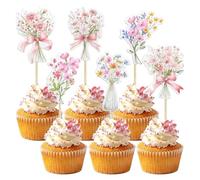 Decoración de cupcakes de flores, 72 piezas de flores silvestres Baby In Bloom Baby Shower decoración de pastel de flores para fiesta de cumpleaños, despedida de soltera, jardín, fiesta de hadas