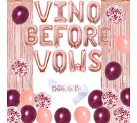 Decoración de despedida de soltera con temática de vino con bandera de globo de vino antes de votos, banda de novia para ser, globo de lámina de anillo de diamante, cortina de flecos de lámina de oropel para fiesta de despedida de soltera