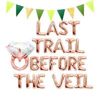 Decoración de despedida de soltera de montaña de oro rosa con texto "Last Trail Before The Veil", globo, senderismo, despedida de soltera, suministros de decoración de montaña, boda, despedida de