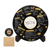 Decoración de discos de vinilo de 1976, para niños y niñas | Regalo y decoración retro para el 50 cumpleaños: Disco de vinilo + Soporte de madera + Tarjeta de felicitación + Sobre
