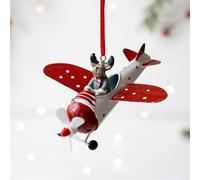 Decoración de dormitorio con diseño de avión de metal, Papá Noel, renos y muñeco de nieve colgando con un toque de imaginación y encanto para tus vacaciones.