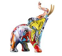 Decoración de elefante grande de 10.4 pulgadas de alto, figuras de elefante de graffiti, estatuas de elefante coloridas de resina, decoración del hogar, estatua de elefante, dormitorio, oficina