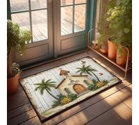 Decoración de entrada delantera, encantadora iglesia tropical con palmeras y mariposas, felpudo para hombres, decoración de cueva para dormir en el suelo (65 x 90 cm)