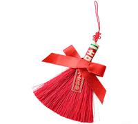 Decoración de escoba de Año Nuevo chino, adorno colgante rojo de la suerte de 30-32 cm para decoración festiva del hogar, dije de paja tejido a mano con simbolismo cultural para inauguración de la