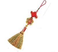 Decoración de escoba de Año Nuevo chino, adorno colgante rojo de la suerte de 30-32 cm para decoración festiva del hogar, dije de paja tejido a mano con simbolismo cultural para inauguración de la