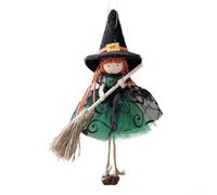 Decoración de escoba de bruja de Halloween, muñecas de ángel, escoba de felpa, figura de brujas para centros de mesa de fiesta, decoración de pared de vacaciones (verde)