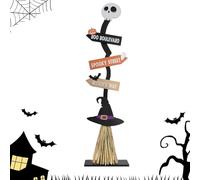 Decoración de escoba de bruja - Madera Panel de Halloween, adorno de corte rústico, diseño moderno, de larga duración | Accesorio decorativo espeluznante para fiestas, interiores y exteriores, sala de