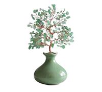Decoración de escritorio, Árbol del dinero Feng Shui con piedras preciosas y pequeño jarrón de cerámica, adorno for atraer la riqueza en el hogar, árbol fortuna cristal for oficina, bonsái(Green)