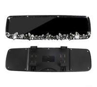 Decoración de espejo retrovisor para automóviles con diseño de diamantes de imitación de cristal con construcción y espejo de cristal real para una visión trasera clara y seguridad (negro)