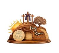 Decoración de estante de 13 cm, adorno hueco de madera 2D de 9 pulgadas, incluye Pascua que representa la escena de la resurrección, adecuado para el hogar/exhibición de mesa 2D. Decoración de madera