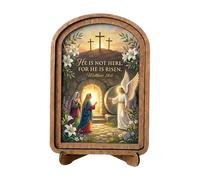 Decoración de estantería de resurrección, estante de Pascua, tumba vacía y tres cruces, escena bíblica, letrero de mesa de Pascua para el hogar