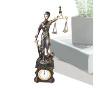 Decoración de estatua de Lady Justice - Escultura de escritorio de resina con reloj, pieza de decoración de mesa | Colocación del estante del alféizar de la ventana de la biblioteca, uso de la mesita