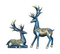 Decoración de estatua de reno,Figuras de reno vintage | 2X Decoración de reno de pie de escritorio de la suerte - Figura de ciervo sentado, manualidades creativas navideñas para mesa del hogar
