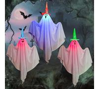Decoración de fantasma colgante de Halloween, 3 piezas de luz LED, lindas decoraciones de patio de fantasmas colgantes, divertidos fantasmas de Halloween para decoración de Halloween, fiesta, jardín