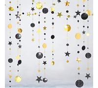 Decoración de Fiesta con Purpurina Negra y Dorada, Guirnalda de Estrellas de Luna, ramadán, Estrellas, círculo, Serpentina, telón de Fondo para Boda, cumpleaños, Despedida de Soltera, jubilación, Año