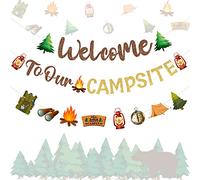 Decoración de Fiesta de Camping Bienvenido a Nuestra Bandera de Camping, Guirnalda de Camper para cumpleaños, Barbacoa, Picnic, Baby Shower, Fin de Semana y Suministros de Fiesta de Aventura