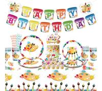 Decoración de fiesta de cumpleaños artística, accesorios de fiesta de color, platos, tazas, servilletas, mantel de feliz cumpleaños, pancarta de cumpleaños, decoración de pasteles para niños, artista,