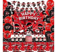 Decoración de fiesta de cumpleaños Ninja - Incluye banner de feliz cumpleaños, fondo, mantel y globos, suministros de fiesta Ninja Warrior Master para niños y niñas, baby shower, fiesta de karate