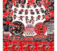 Decoración de fiesta de cumpleaños ninja, pancarta de feliz cumpleaños ninja, vajilla, mantel y globos, fiesta de karate, Ninja Warrior Master suministros de fiesta para niños y niñas, baby shower,